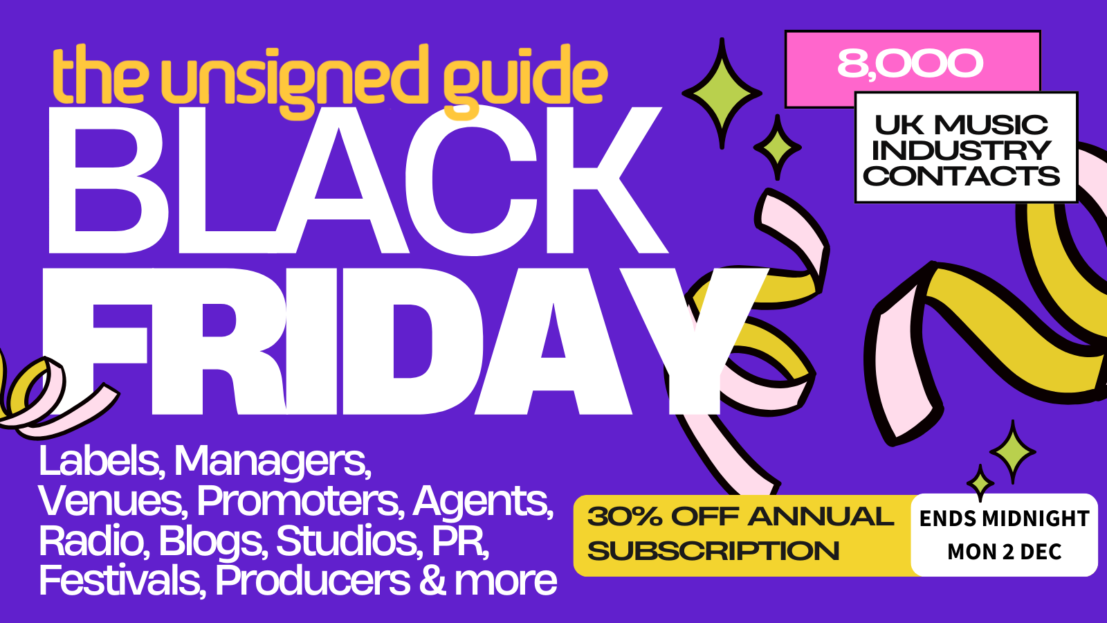 Grab our Black Friday discount now! Get 30% off UK music industry contacts